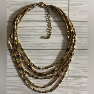 Chico’s Gold Tone Beaded Multi-Strand Layered Necklace